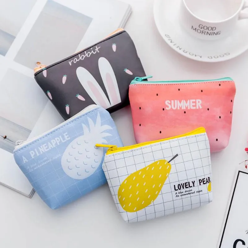 

M197 Cute Women Purses Cartoon Pineapple Pear Pattern Waterproof Pu Leather Coin Bag Women Girl Gift Wholesale