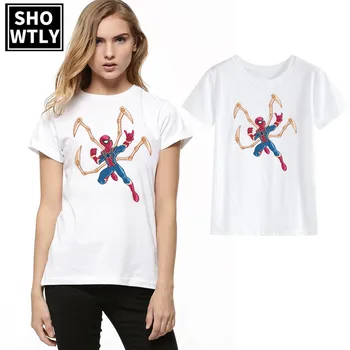

Showtly Women T Shirt Europe and US New Marvel American Captain Cartoon Spiderman Printing Ladies Gothic T Shirt Plus Size