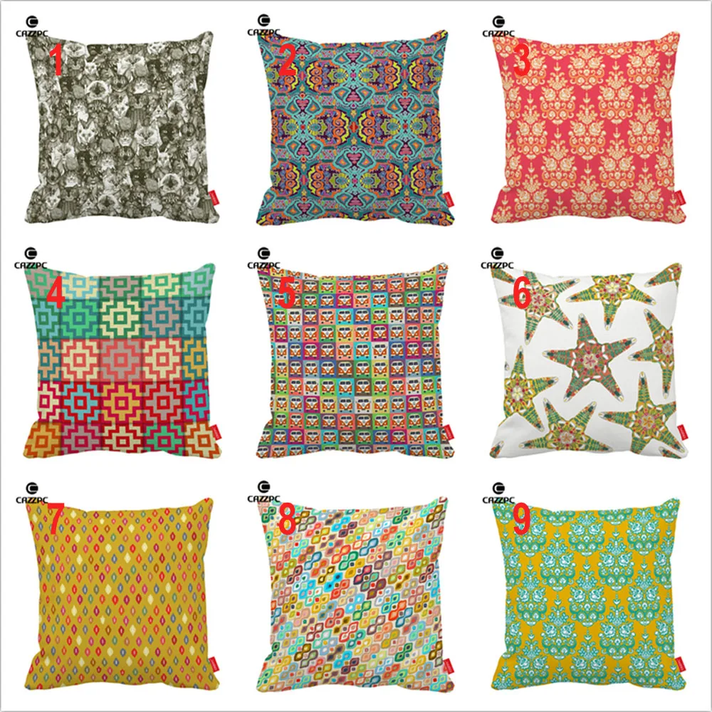 Бесшовные кошка Дамаск Starfish цветы икат ацтекским принтом декоративная наволочка