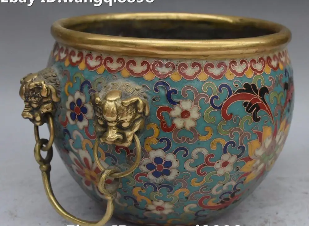 Китайской Перегородчатой Эмали Gilt льва Львов голова животного кувшин горшочке цилиндр