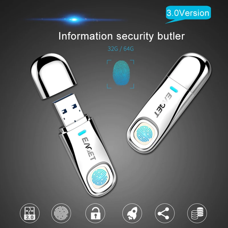 Eaget Fu60 Usb 3,0 флэш-накопители высокоскоростное распознавание отпечатка зашифрованный высокотехнологичный Накопитель Памяти безопасности