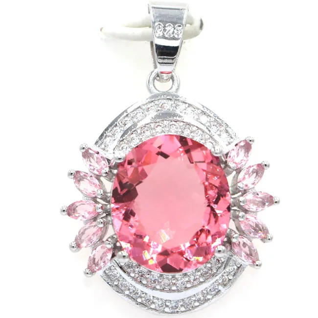 

Romantic Pink Morganite Woman's Wedding SheCrown 925 Silver Pendant 32x22mm