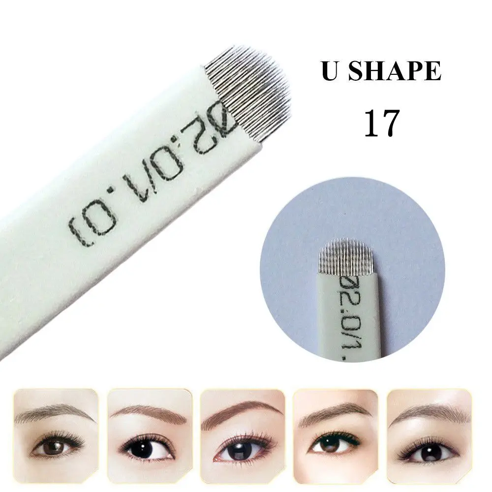 50 шт. 17 Шпильки U Форма microblading лезвия бровей Иглы для татуажа постоянного Макияж