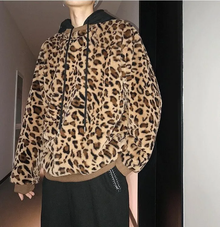 Зимние новые толстовки Мужские Модные леопардовые пуловеры мужские повседневные свободные уличные хип-хоп толстовки с капюшоном и длинными рукавами мужская одежда