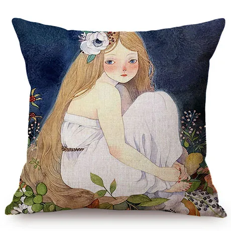 Nordic Beautiful Girl Cute Self-Portrait Sofa Decorative Cushion Cover Flower Butterfly Room Small Fresh Decor Throw Pillow Case K89-6