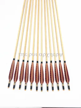 

For Recurve Bows with Sliver Point shooting 6/12/24pcs Handmade Wooden Arrows Archery Pheasant Feathers