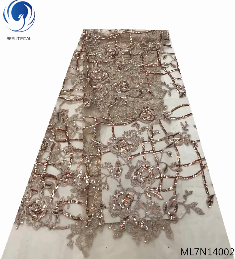 

BEAUTIFICAL french net lace fabric african sequins mesh lace fabric embroidery fabric laces 5yards/lot 2019 for dresses ML7N140
