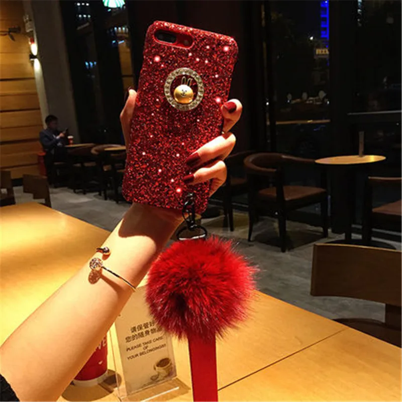 

SWiss Diamond chain bracelet fox furry pom pom phone case For iPhone 11 Pro Max X XS MAX XR 6 6S Plus 7 7Plus 8 8Plus Coque