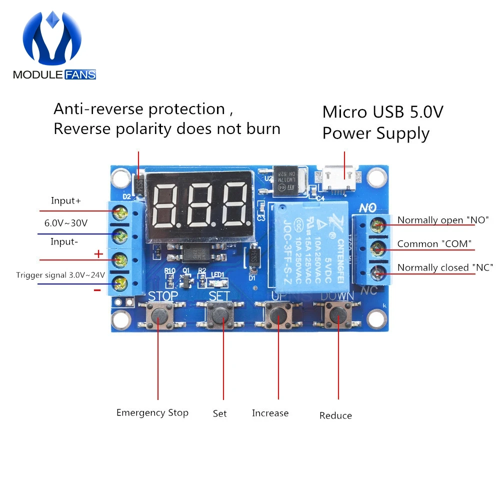 Реле времени задержки переключатель модуль Micro USB 5 в светодиодный дисплей Автоматизация таймер задержки цикла плата управления DC 6 в 9 в 12 В 24 в контрольный Лер