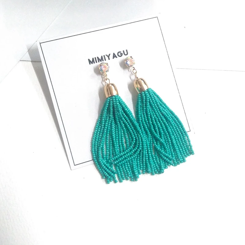 

Women drop big long Tassel bead Earrings handmade seed bead tassel dangle earring for women jewelry