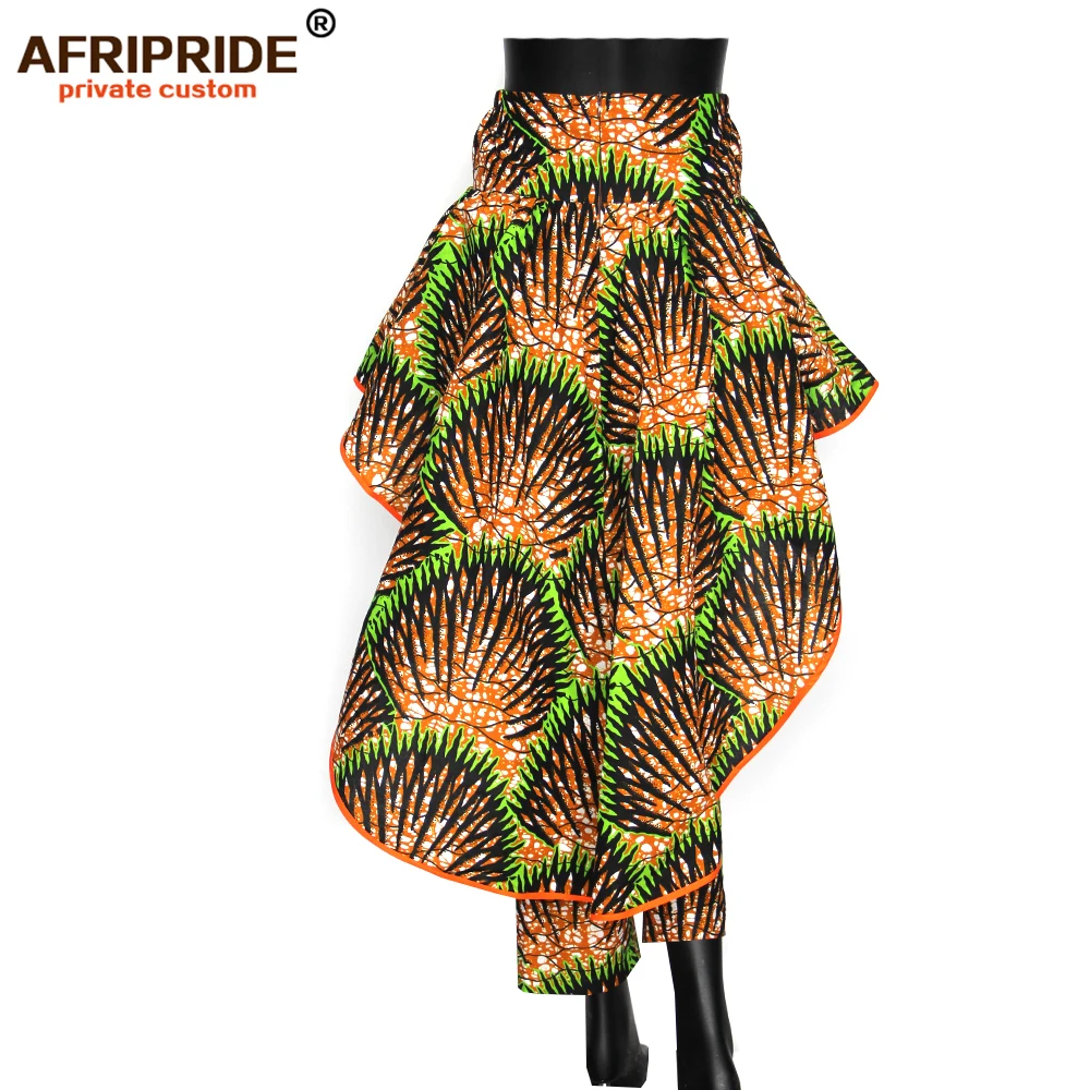 Осенние женские африканские брюки AFRIPRIDE, Индивидуальные Женские повседневные брюки длиной до щиколотки с оборками, батик, хлопок, A722110