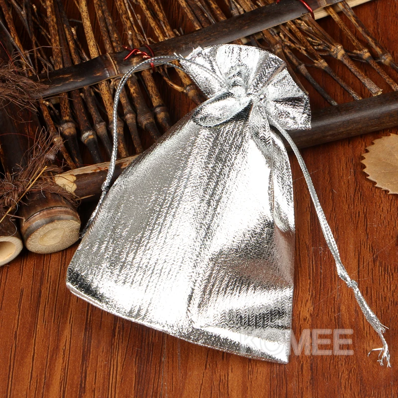 10pcs/lot 2 size Gold/Sliver Metallic Foil Organza Bags Drawstring