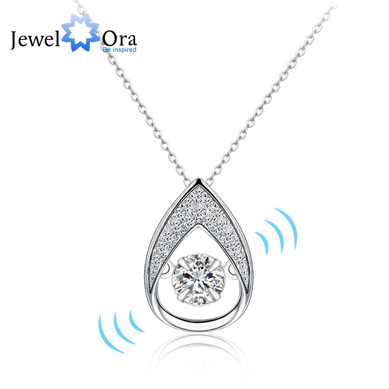 

Dancing Stone Wedding Jewelry 925 Sterling Silver Cubic Zirconia Necklaces Pendants For Women Bridesmaid Gift(JewelOra PE101377)