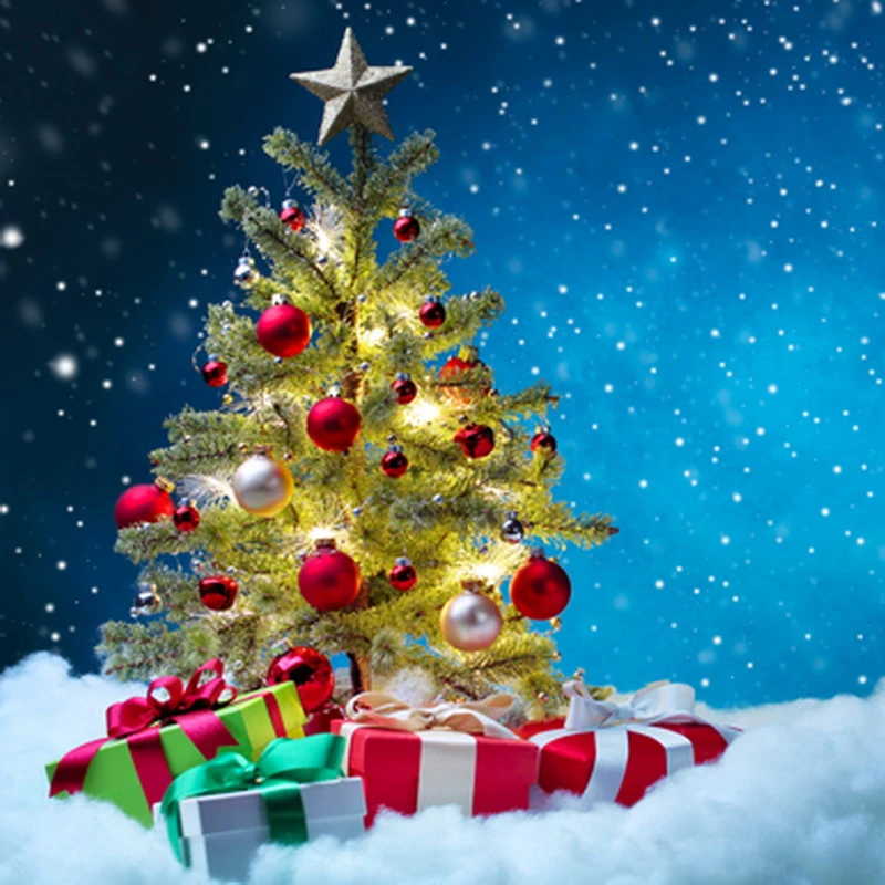 Light Green Pine Tree With Red Bell Gift Box Night Blue Sky Stars Christmas Photography Backdrops Dream Children Background Photography Backdrops Children Backgroundchristmas Photography Backdrops Aliexpress