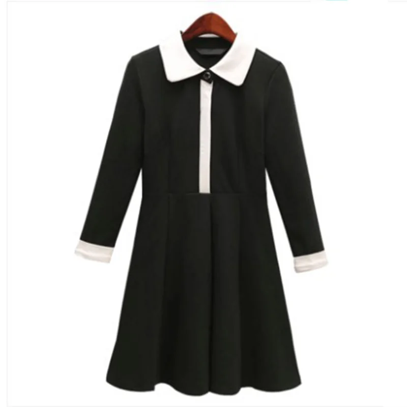 Black Dress With White Collar Women White Collar Dress For School Long