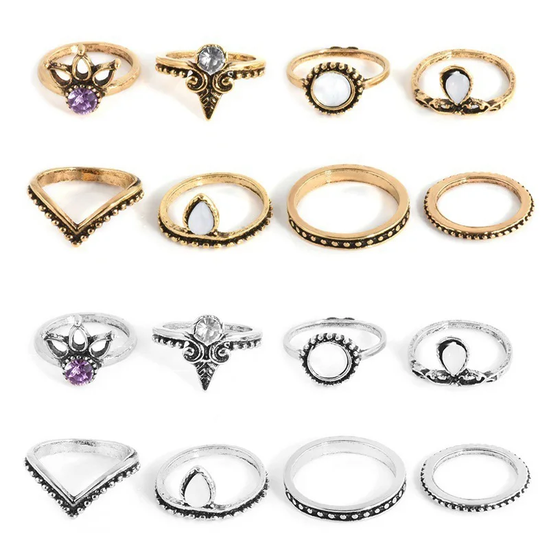 

Knock Bohemian 8pcs/Pck Retro Anti Silver Anti Gold Rings Lucky Stackable Midi Rings Set Rings for Women Party new jewelry