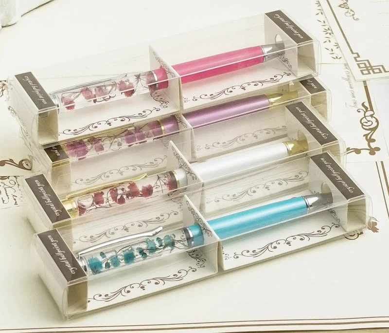 

Cute flow oil crystal Gold foil pen Metal Copper flower powder Ballpoint pen with gift box