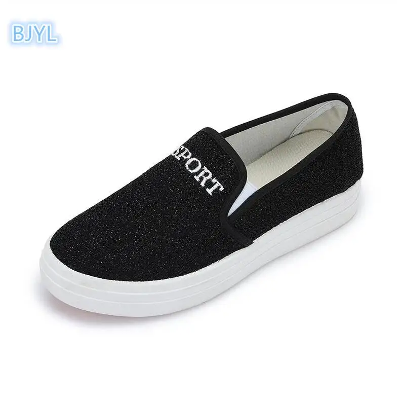 

BJYL 2018 spring and summer new type of lazy people canvas shoes women's thick bottom increase leisure