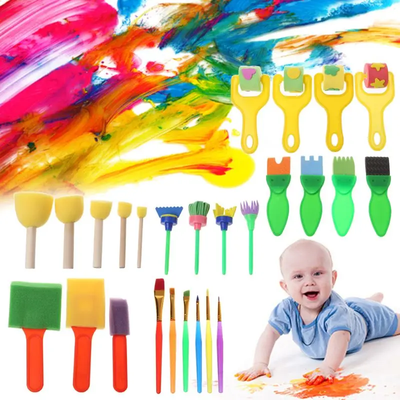 

26PCS/SET Nontoxic Washable Sponge Painting Brushes Set for Kids Children Toddler Early Education Toys Art Supplies Gifts
