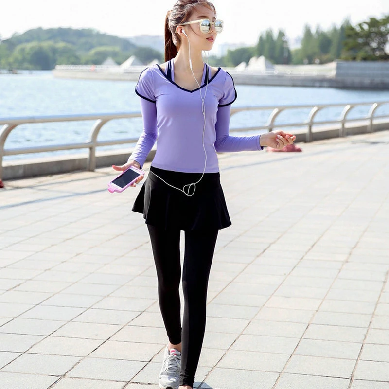 

Women Fake Two Piece skirted leggings yoga Fitness Leggings Running Pants fast dry Sportwear Elastic comfortable trousers Female