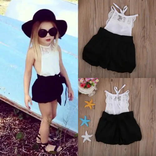 

2018 New Summer Toddler Infant Princess Kids Baby Girls Rompers Sleeveless White Black Patchwork 1-6Y