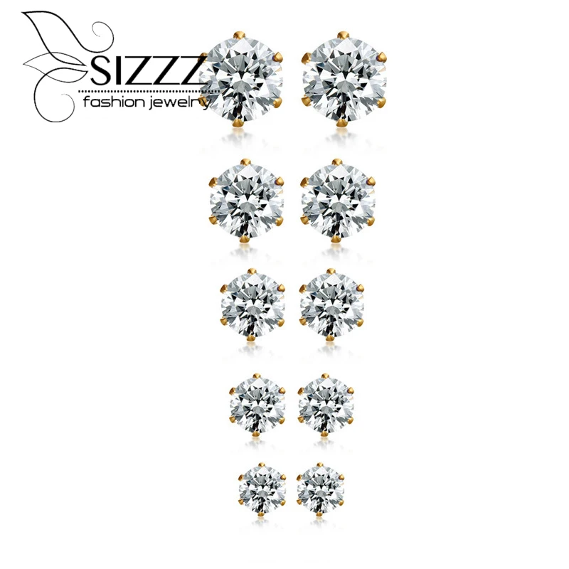 

SIZZZ Ear Studs Set 5 Pairs For Sale Stainless Steel Zircon Trendy Stud Earrings For Women