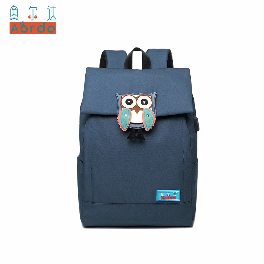 

AORDA Japan Style Backpacks Owl Deco Waterpoof Fabric with USB Recharge port School Bagpack for Teenage Girls 15 inch Laptop Bag