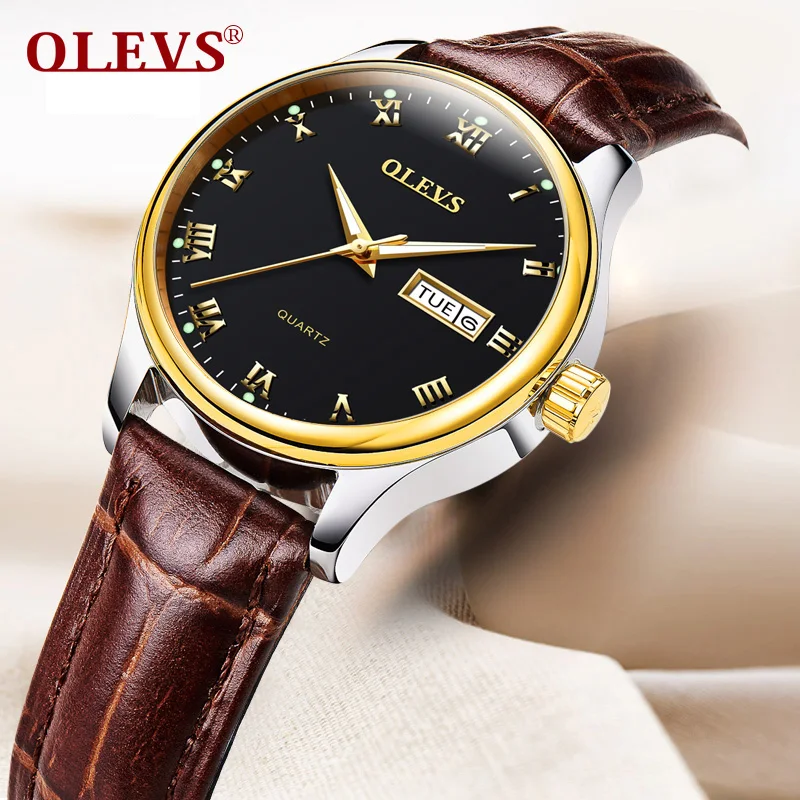OLEVS Brand Fashion Women's Watch Ladies Quartz Watches relogio feminino Fashion Casual Genuine Leather Watch Auto Day Week saat