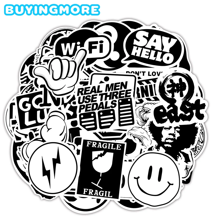 

100 PCS Transparent Sticker for Car Styling Laptop Phone Guitar Luggage Motorcycle DIY Black Cool Brand Rock Graffiti Stickers