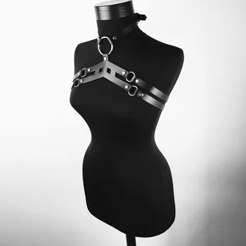 

Fashion Sexy Women Belts Leather Punk Gothic Halterneck Choker Leather Harness Bondage Cage Bustier Corset Sculpting Chest Belt