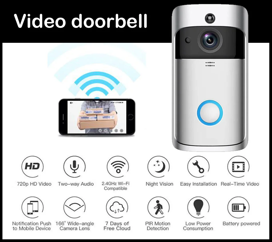 

Yobang Security Battery Power WiFi Wireless Video Doorbell Intercom APP Remote Control Visual Door Phone Chime Video IP Camera