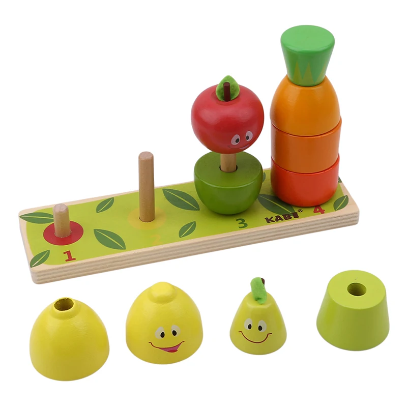 

New 2018 Wooden Colorful Sorter Stacking Toys Educational Block Toy Fruit Shaped Montessori Building Block Toy Gift For Children