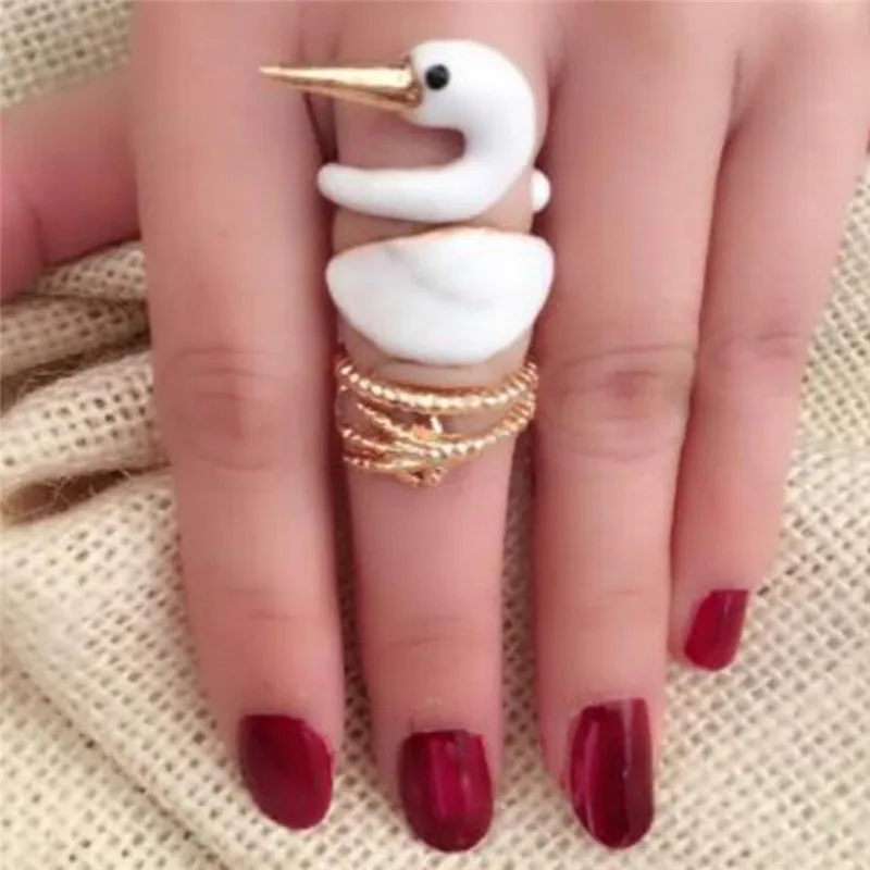 3pcs/lot hot  DIY Punk Style Animal Swan Rings for Women Fashion new arrival gold color