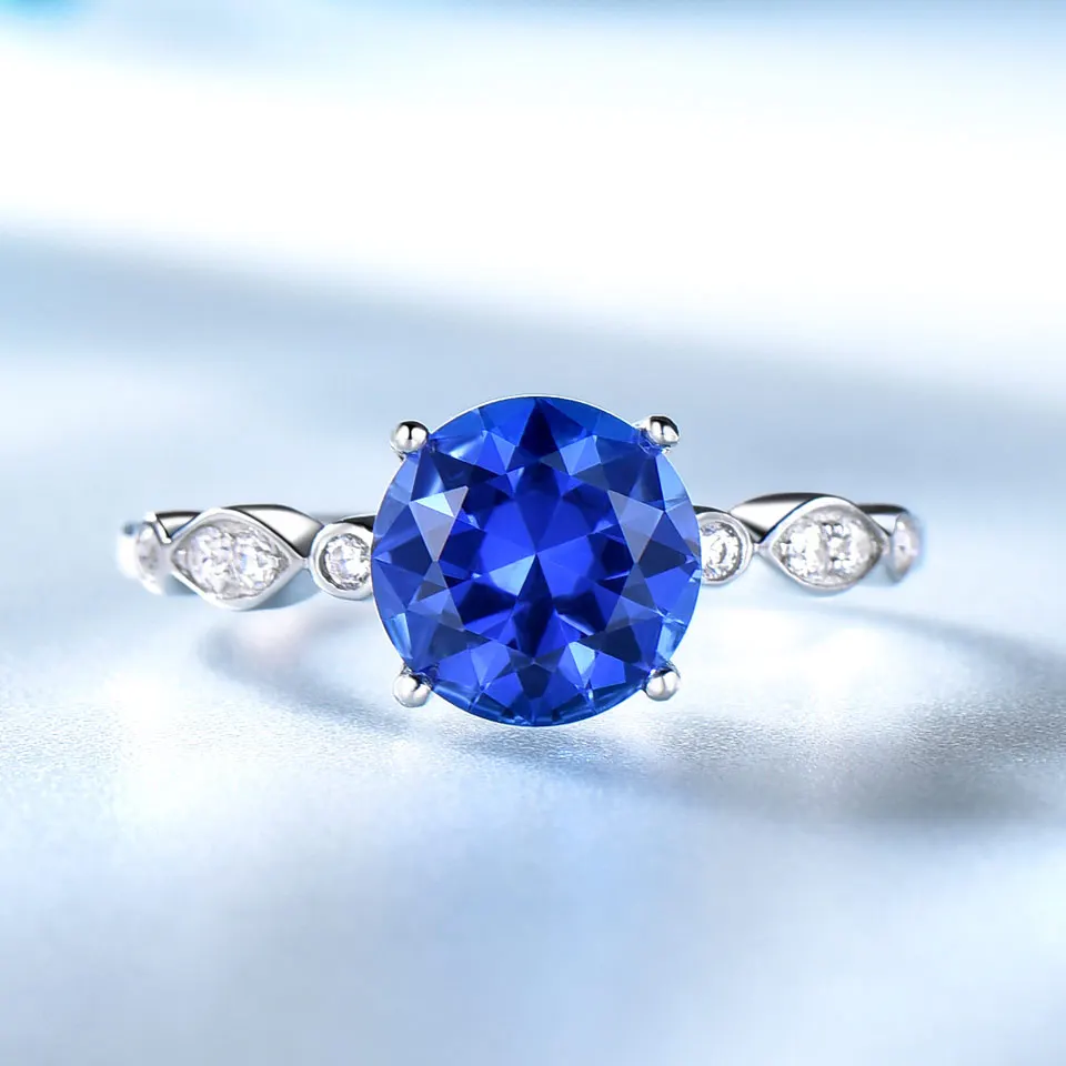 UMCHO Romantic Created Nano Sapphire Rings Solid 925 Sterling Silver Rings For Women Wedding Anniversary Gifts Fine Jewelry