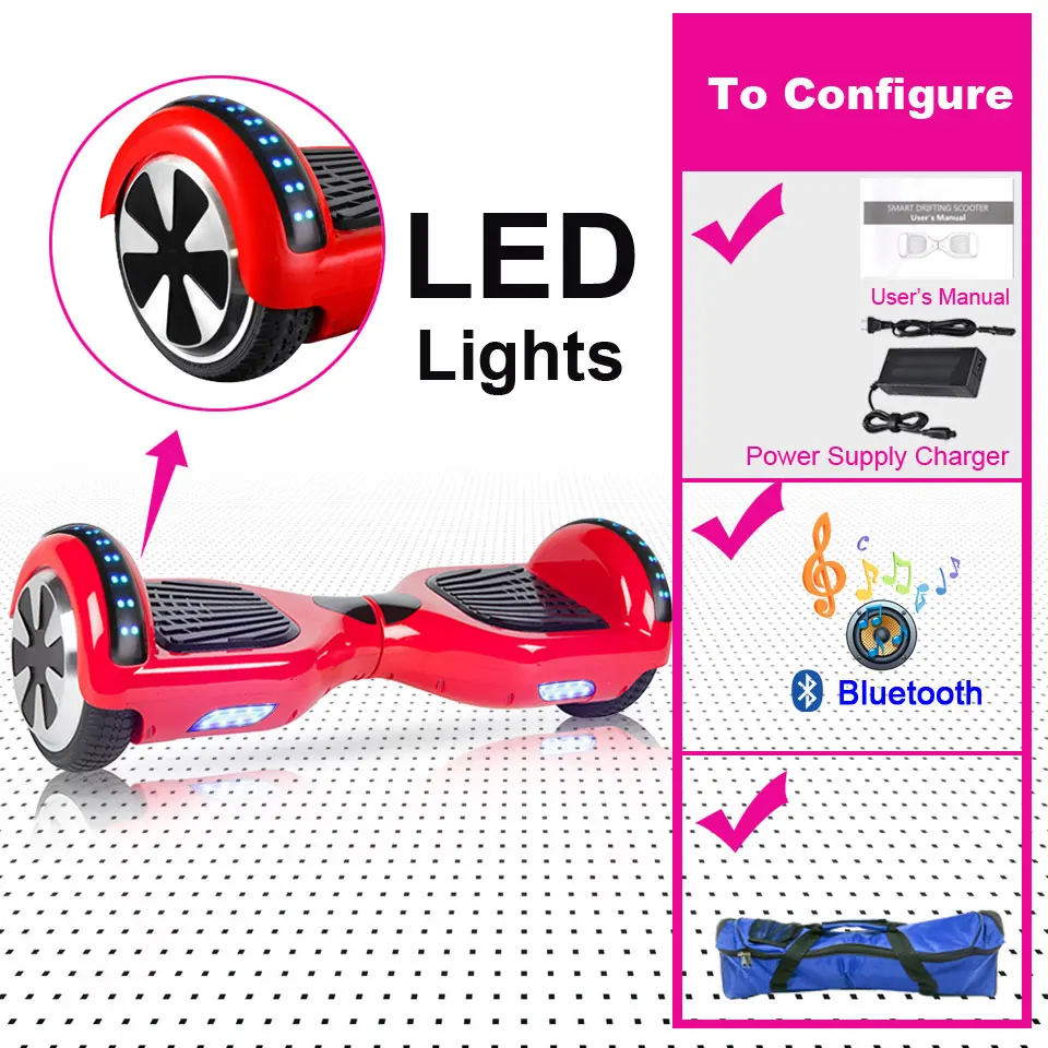 Электрический скейтборд, Электрический скутер, гироскутер Mekotron, Электрический скутер, гироскутер Citycoco - Цвет: 6.5 LED RED