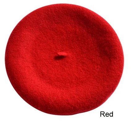 Дешевая модная новинка, женский шерстяной Одноцветный берет, женская кепка s, зимняя универсальная теплая прогулочная Кепка, 20 цветов - Цвет: red