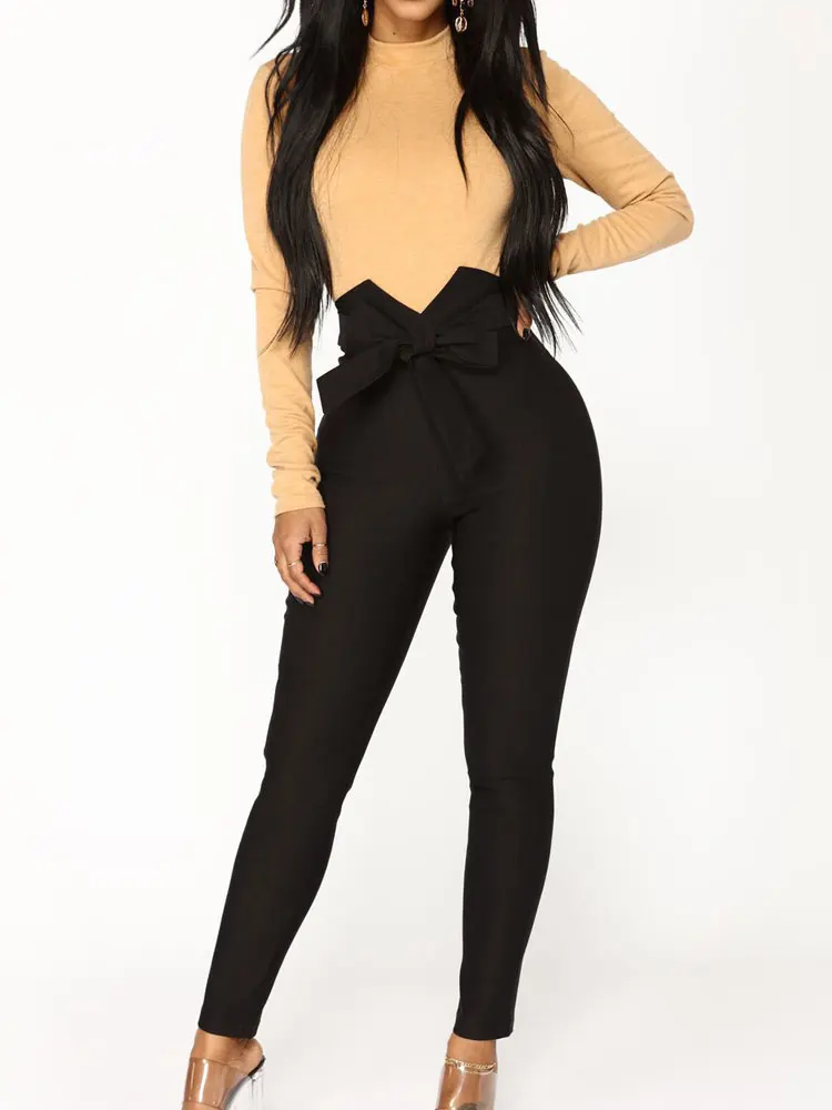 Для женщин 2019 moden модные Taille Haute Pantalon повседневные облегающие брюки с бантом