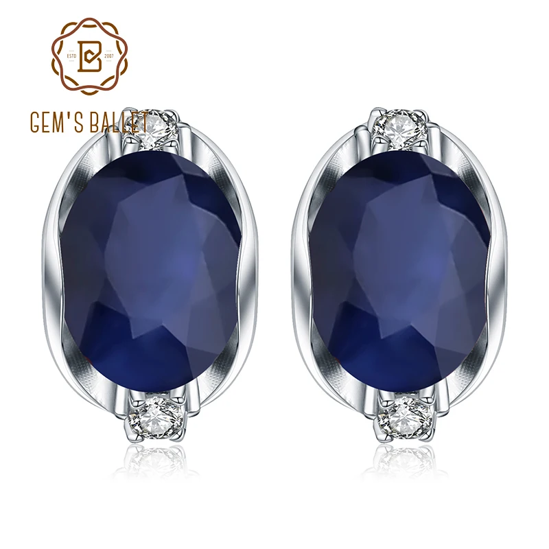 

GEM'S BALLET 925 Sterling Silver Stud Earrings 6.48Ct Natural Blue Sapphire Earrings For Women Engagement Jewelry New Brand