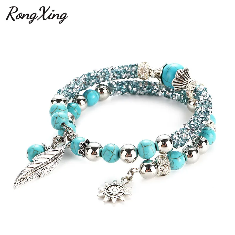 RongXing богемные красные/желтые/синие/белые браслеты с бусинами женские