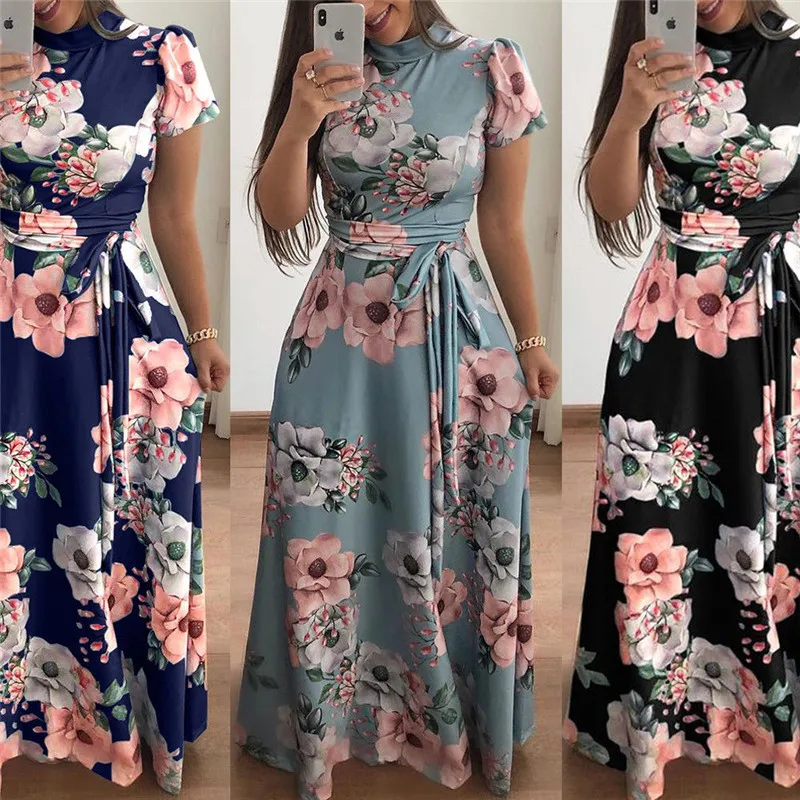 S XL элегантное женское платье летнее 2018 с цветочным принтом макси модное