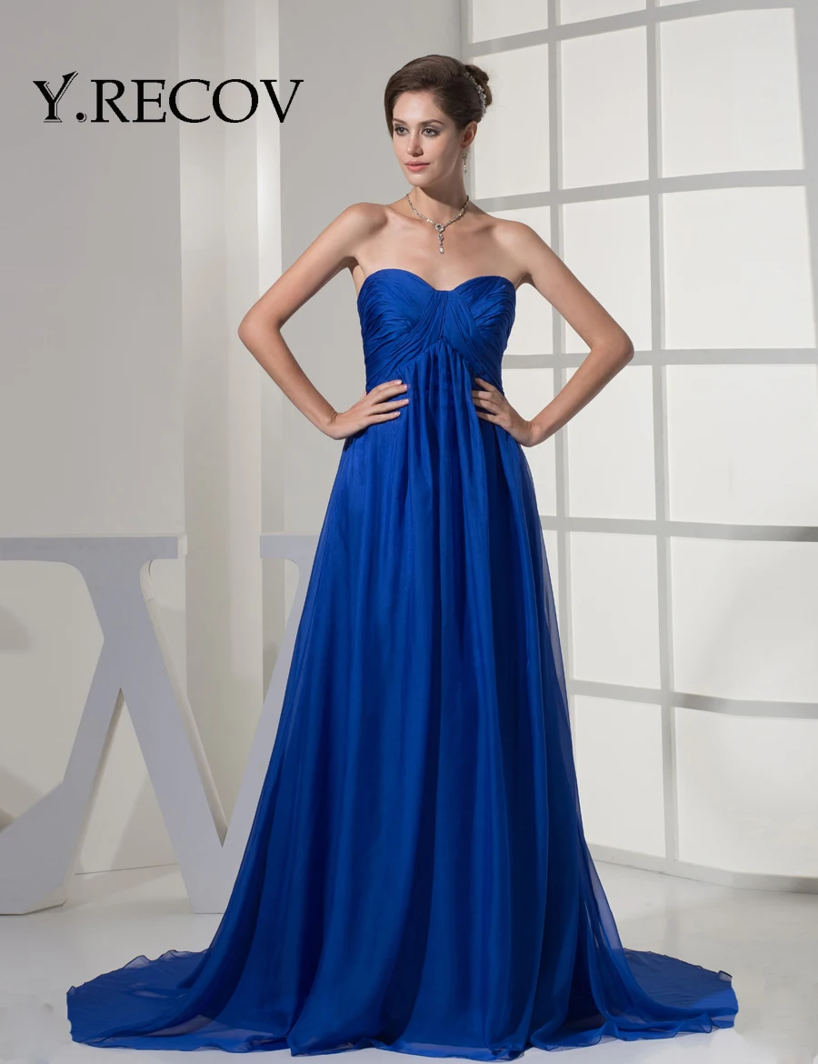 Beautiful Cheap Dress YD2046 A line Sweetheart Chiffon Royal Blue Evening Dresses Long Formal
