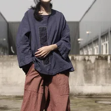 Весенняя Оригинальная Повседневная футболка Женская свободная винтажная Стильная хлопковая льняная футболка с круглым вырезом размера плюс