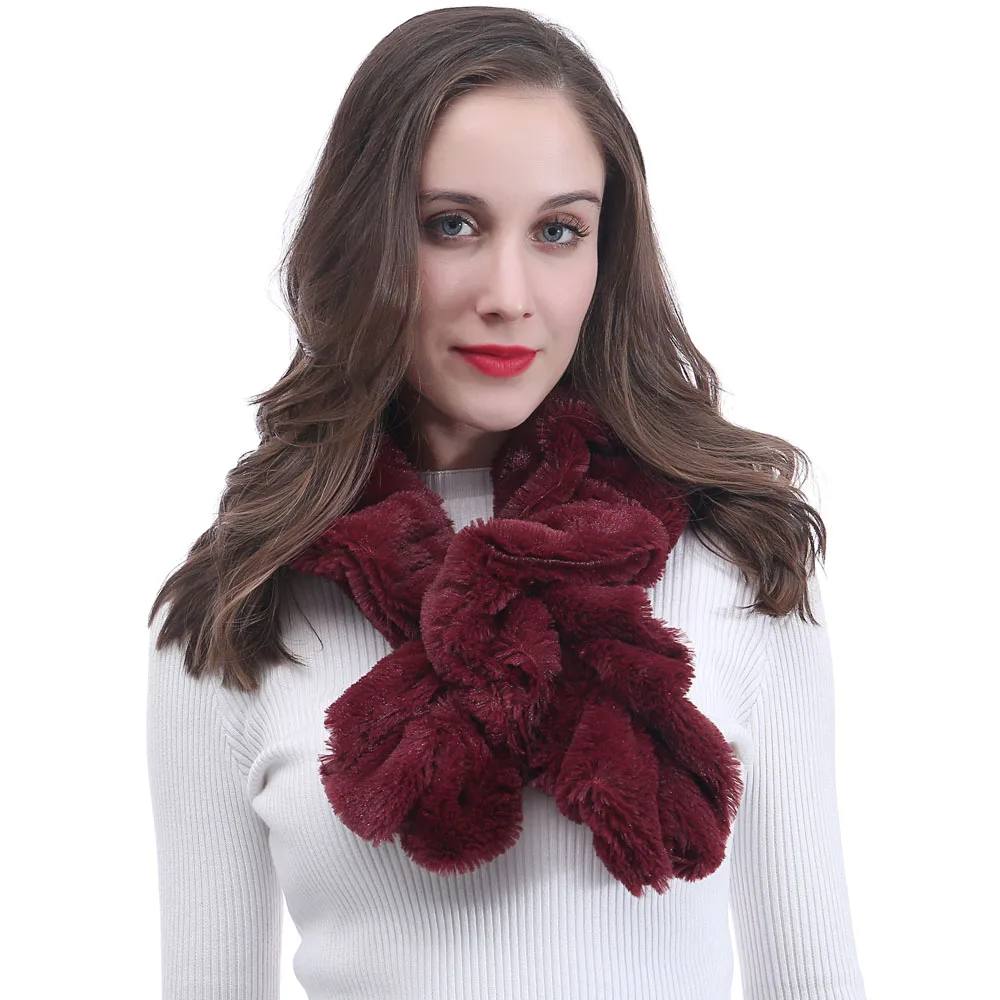 Fashion Plain Solid Color Faux Fur Womens Scarf Neck Warmer Wrap Twist