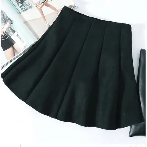 Neophil осенние женские Мини плиссированные замшевые юбки в консервативном стиле Falda Plisada с высокой талией для школьниц короткая юбка Skater S1806 - Цвет: Черный