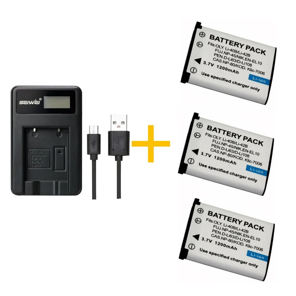 3 шт. 1200 мА/ч LI-40B LI40B LI-42B NP-45 CNP-80 ENEL10 Батарея с Зарядка для Olympus U700 U710 FE230 FE340 FE290 FE360 |
