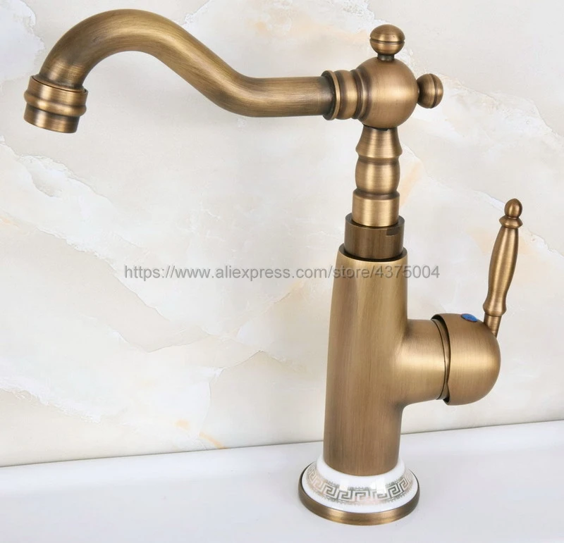 Antique Brass Concise Bathroom Faucet finish Basin Sink Faucet Single Handle water taps Nnf608