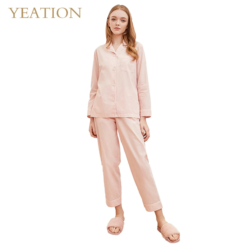 YEATION Women Housecoat Long Sleeve Sleepwear Pajamas Suit Female Sleep Two Piece Set 