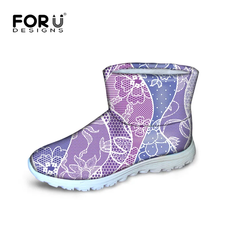 FORUDESIGNS/зимние женские ботинки зимние до середины икры с фиолетовым кружевом