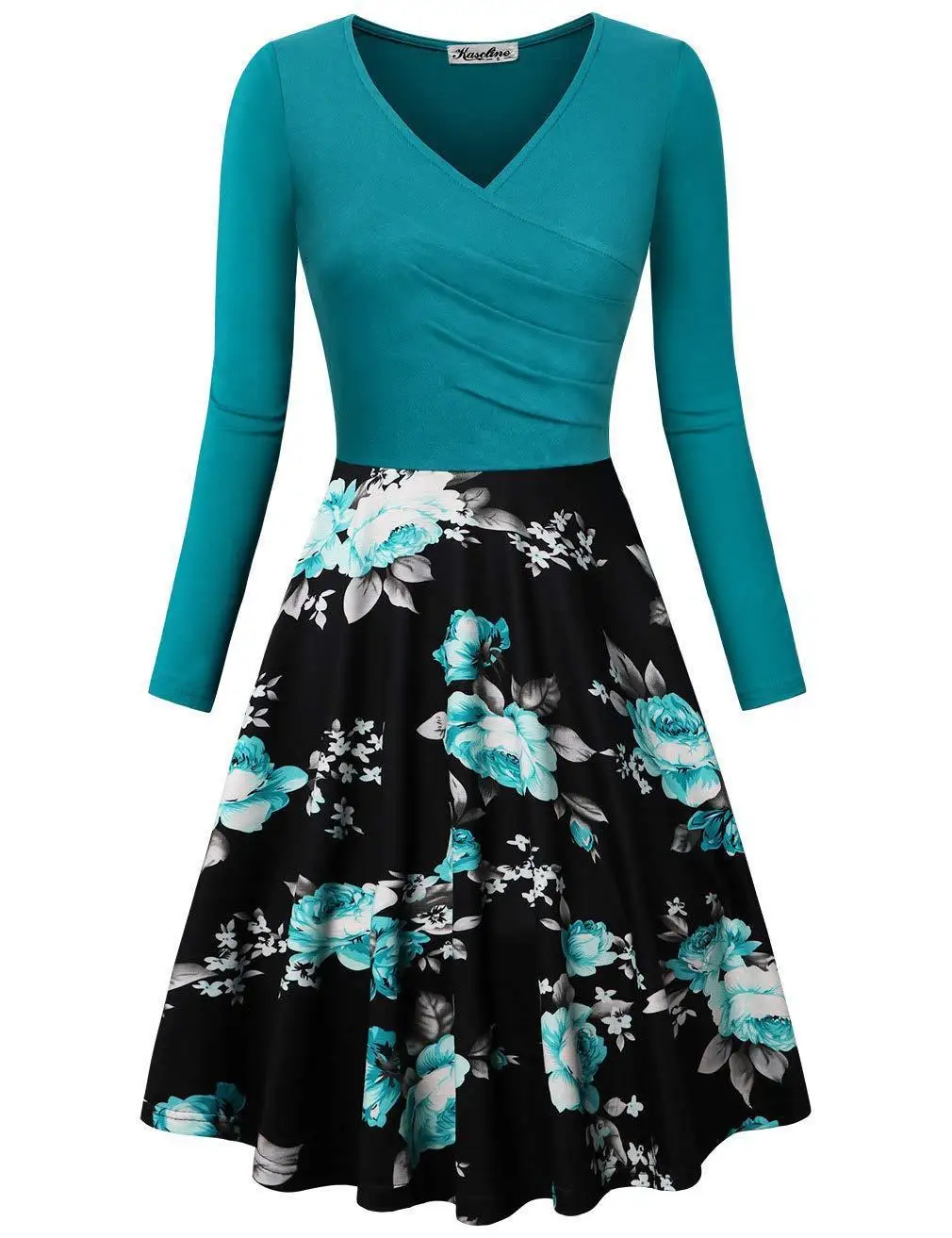 

dress spring elegant a-line v-neck long sleeve print woman dresses European style vintage elegant slim print female