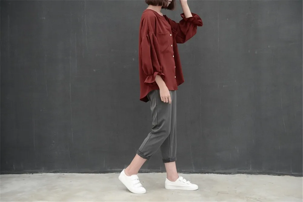 High quality Casual Chiffon Apricot Women blouse shirt oversized breathable loose shirt office wear Fashion Solid tops blusas (19)